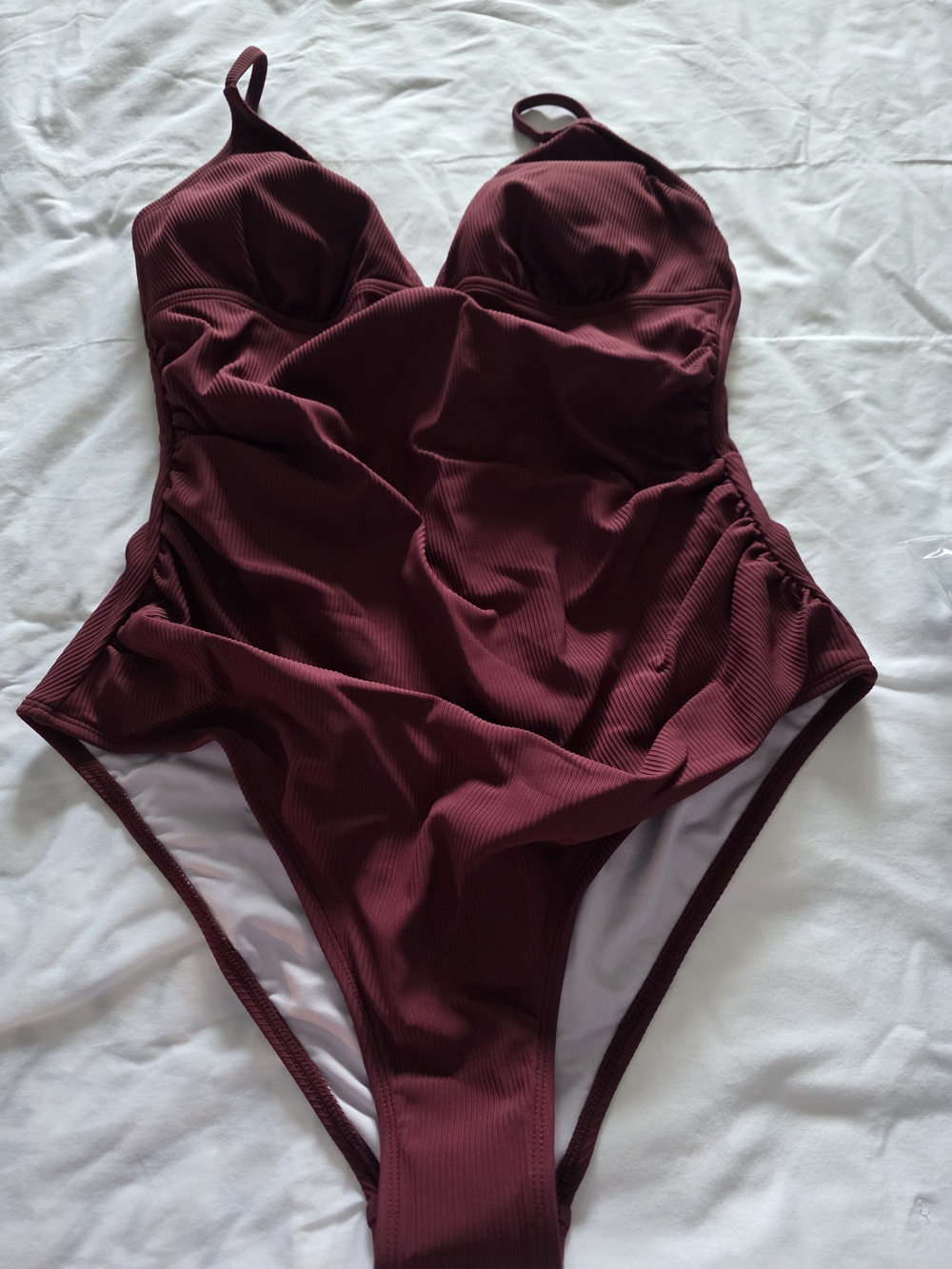 Ribbed One-Piece Swimsuit in Burgundy